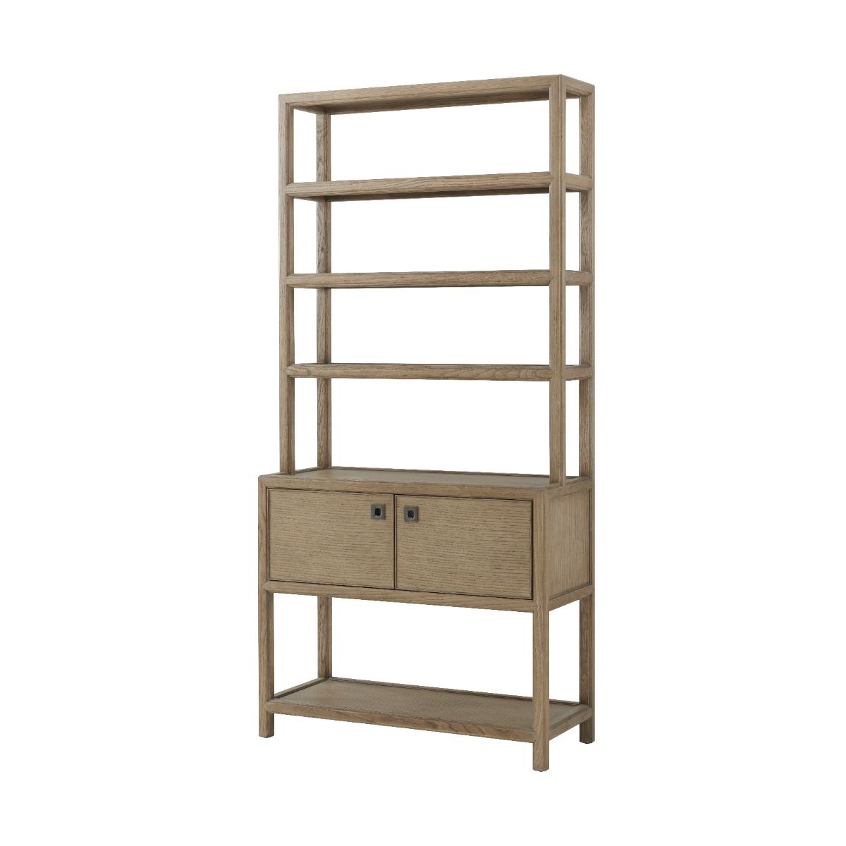 Wooden bookcase with three shelves and two cupboards