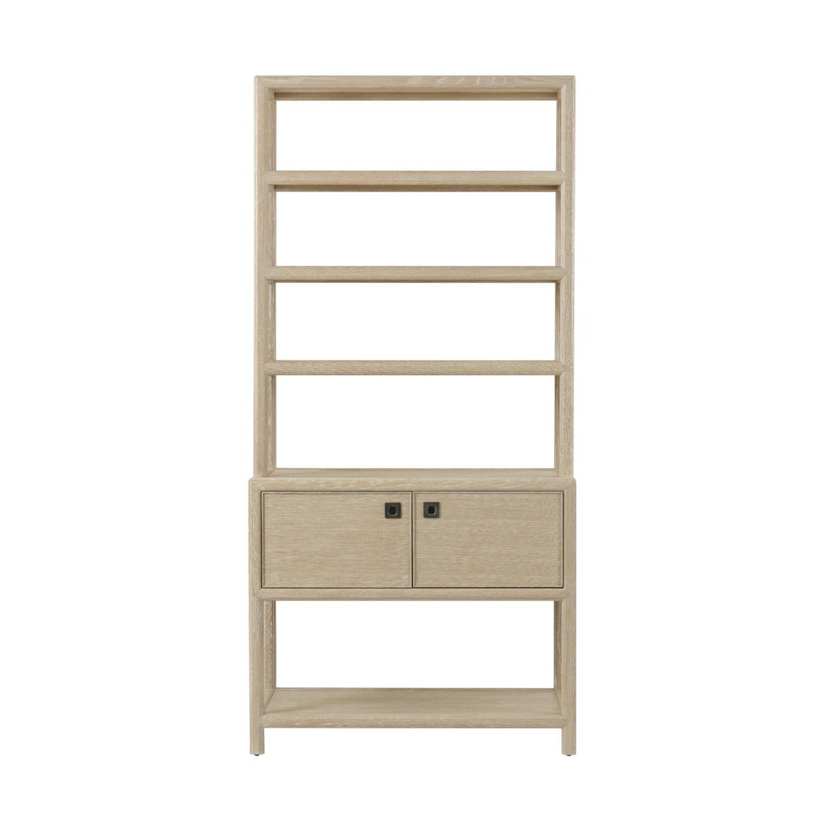 Wooden bookcase with three shelves and two cupboards