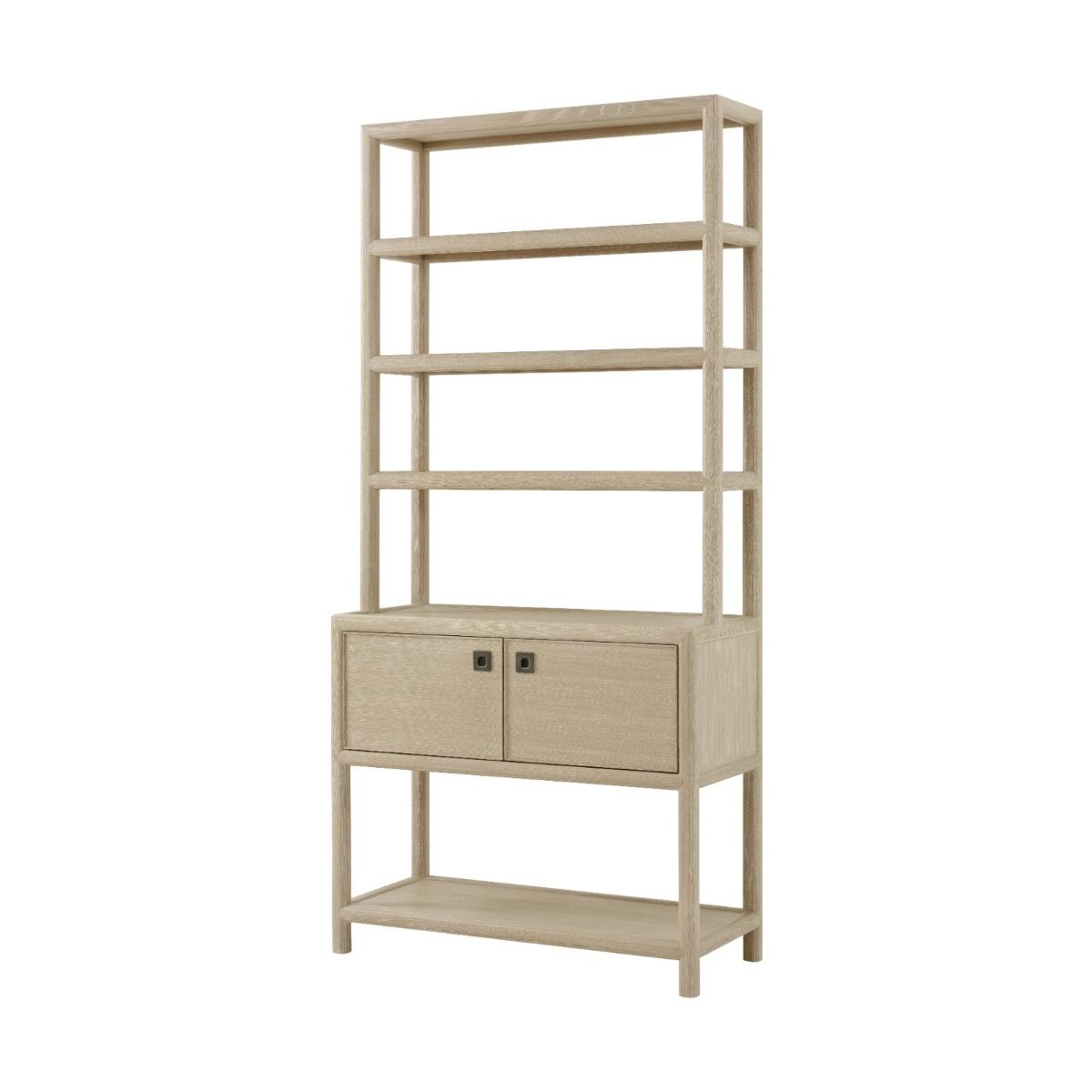 Wooden bookcase with three shelves and two cupboards