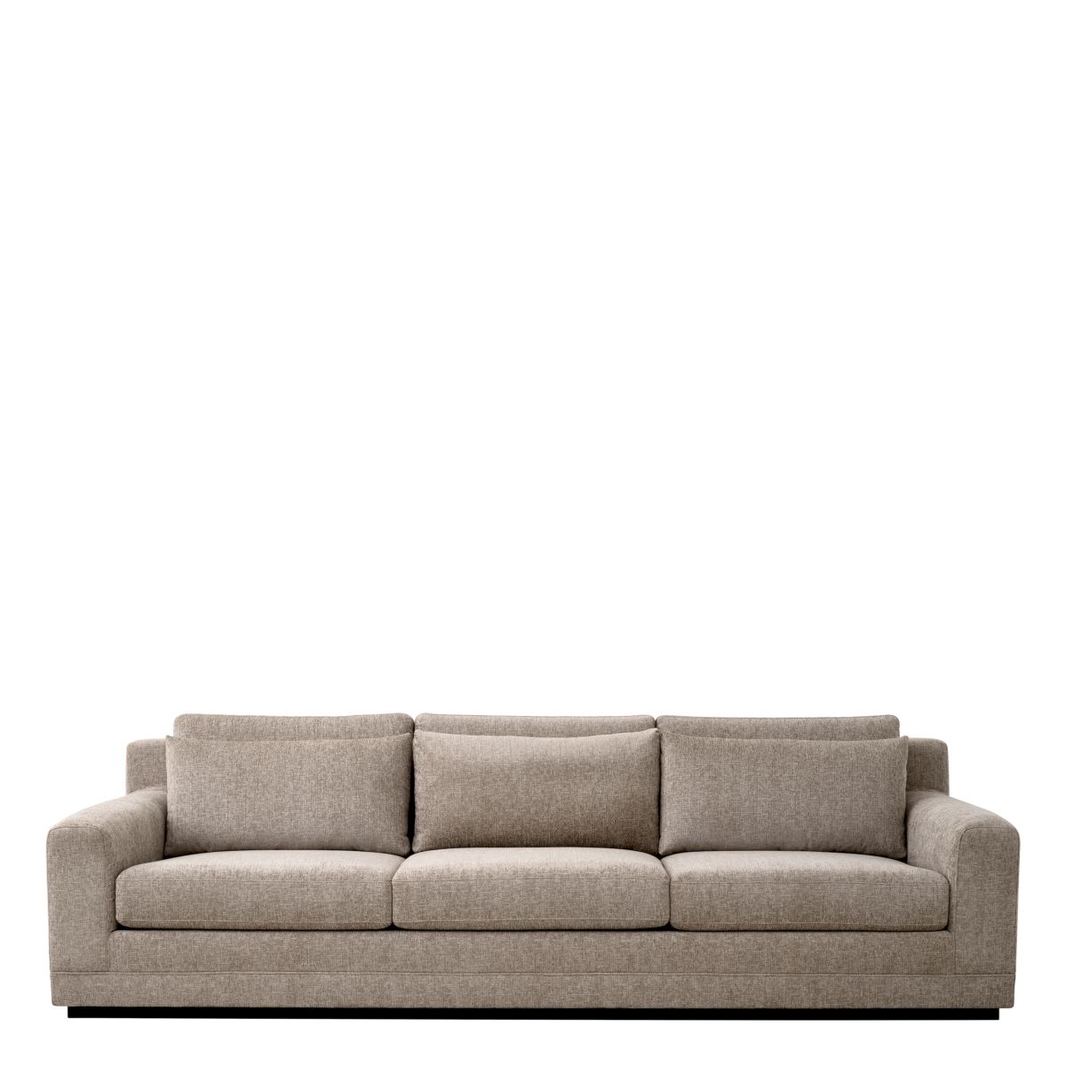 Taupe three seater sofa with classic square silhouette