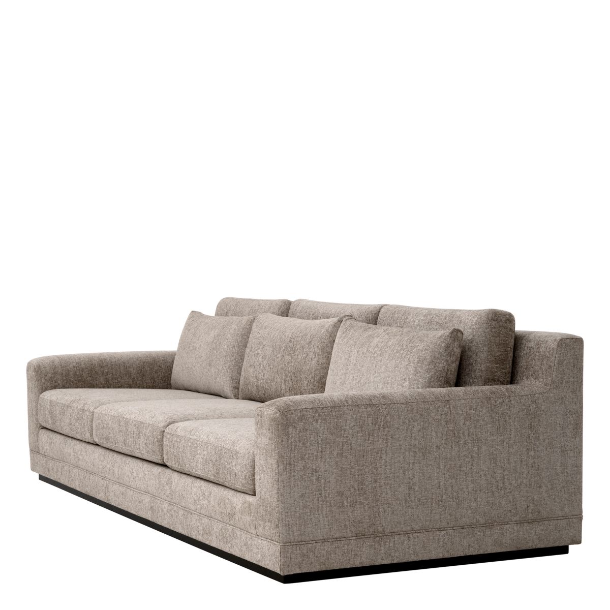 Taupe three seater sofa with classic square silhouette