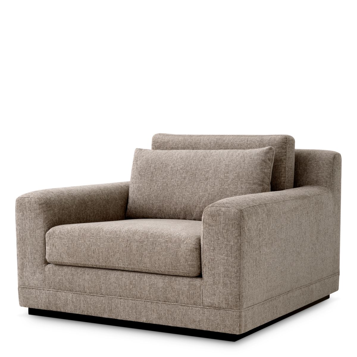 Large taupe armchair with a squared silhouette