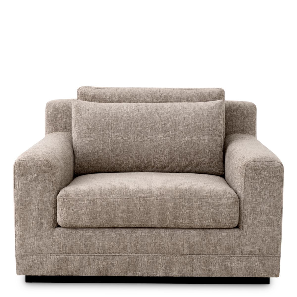Large taupe armchair with a squared silhouette