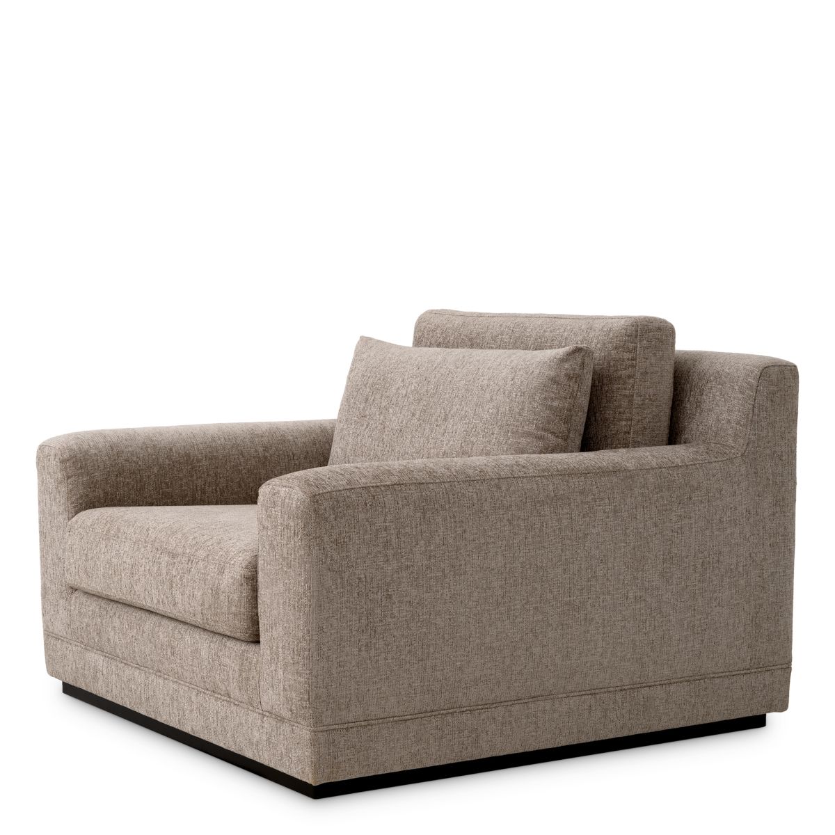 Large taupe armchair with a squared silhouette
