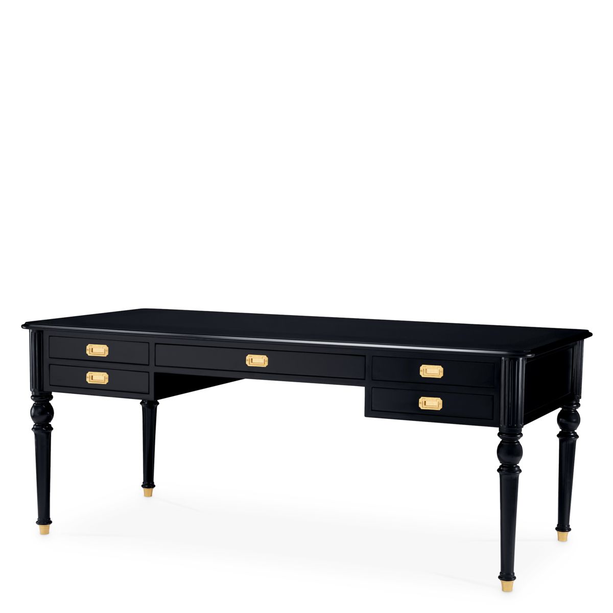 A traditional desk with a black finish