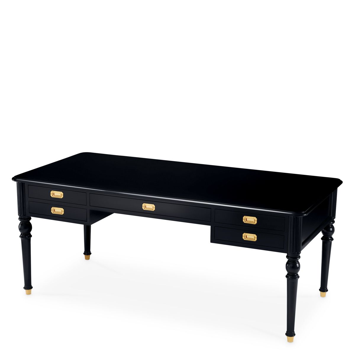 A traditional desk with a black finish