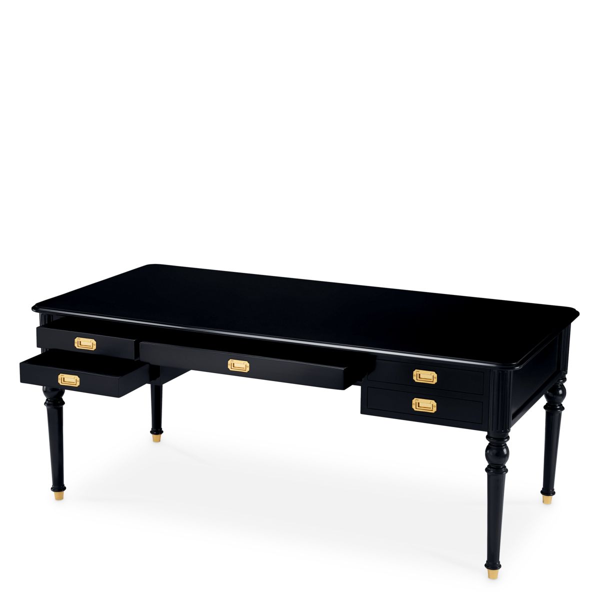 A traditional desk with a black finish