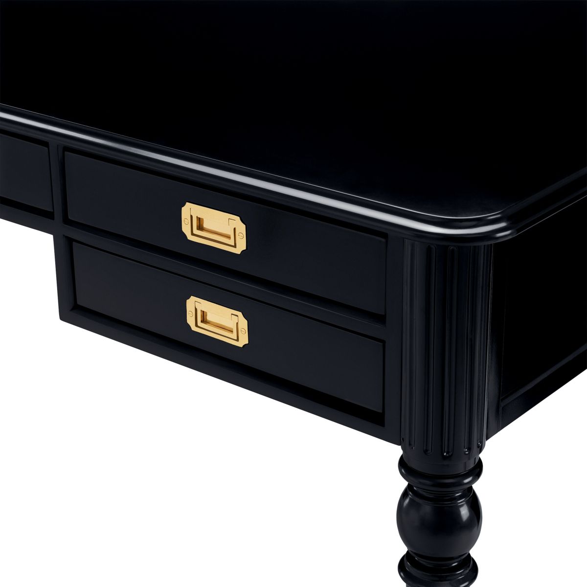 A traditional desk with a black finish