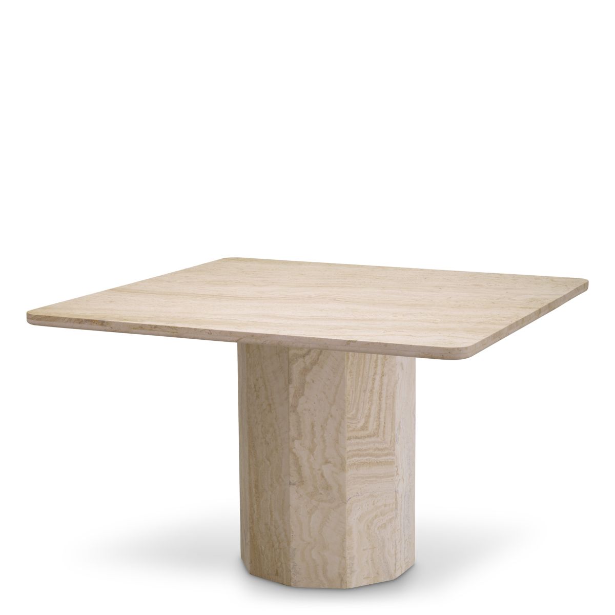 Chic travertine dining table with square top and structural base