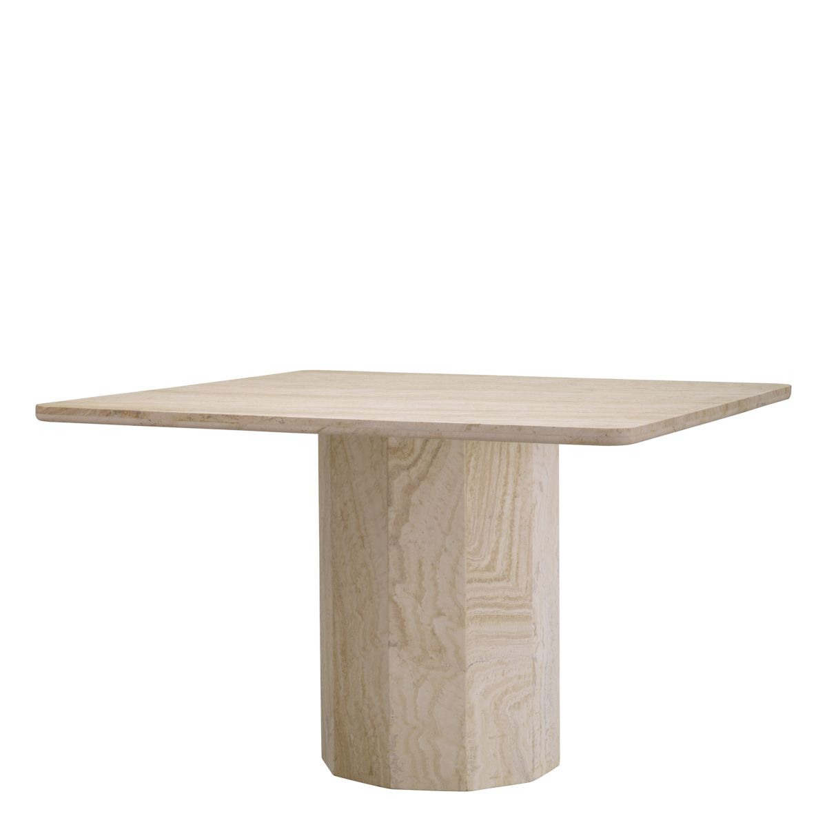 Chic travertine dining table with square top and structural base
