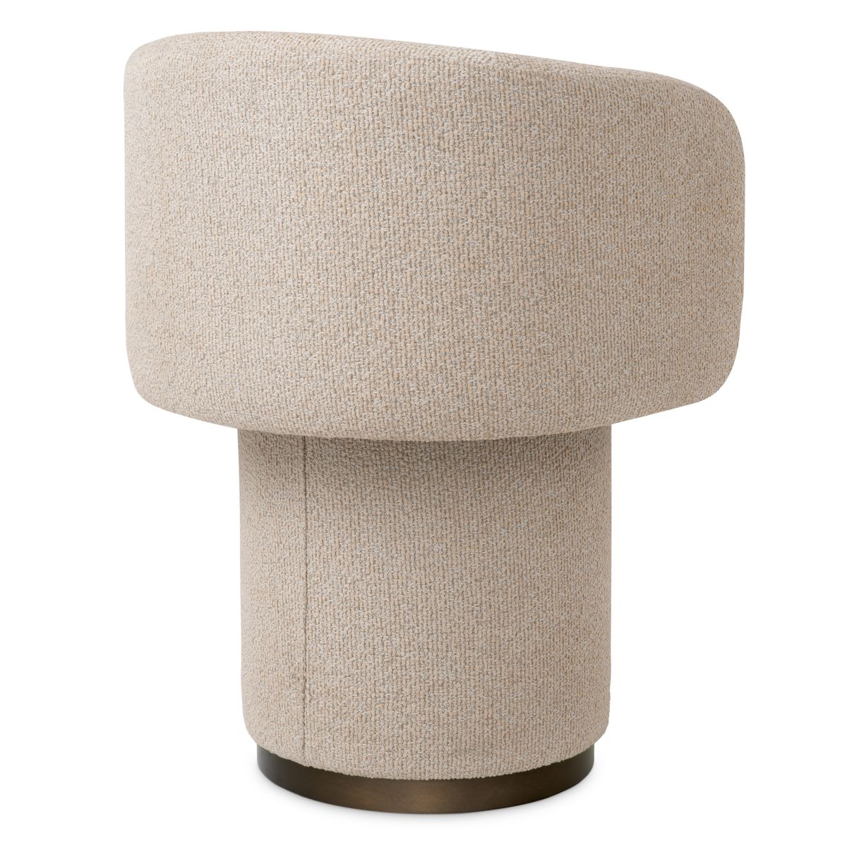 A stylish dining chair with a luxury beige upholstery and unique silhouette