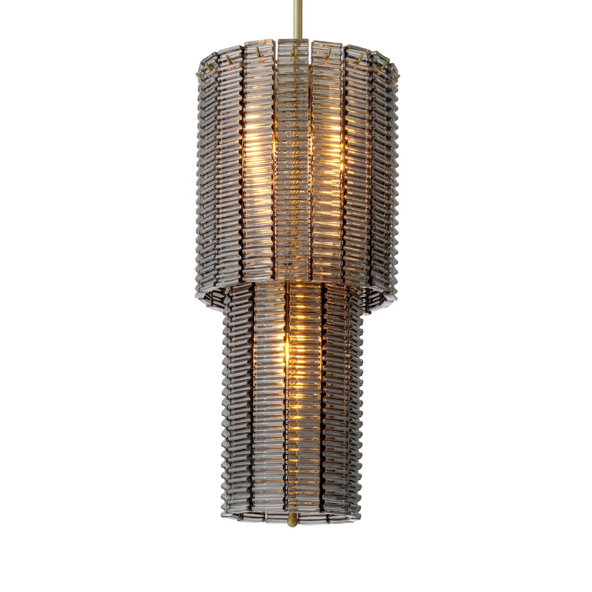 Intricate chandelier composed of smoked glass panes