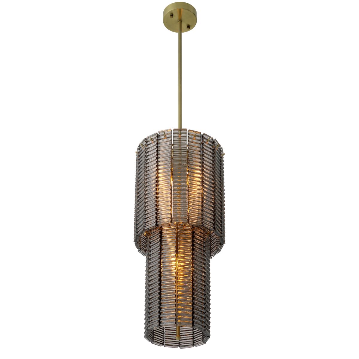 Intricate chandelier composed of smoked glass panes