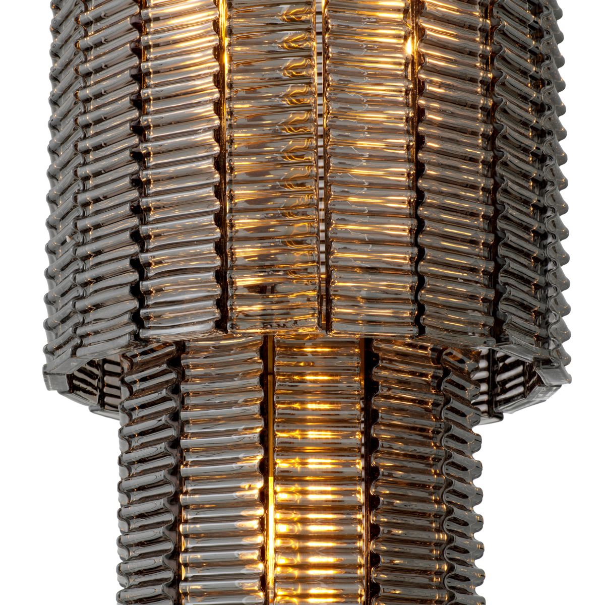 Intricate chandelier composed of smoked glass panes