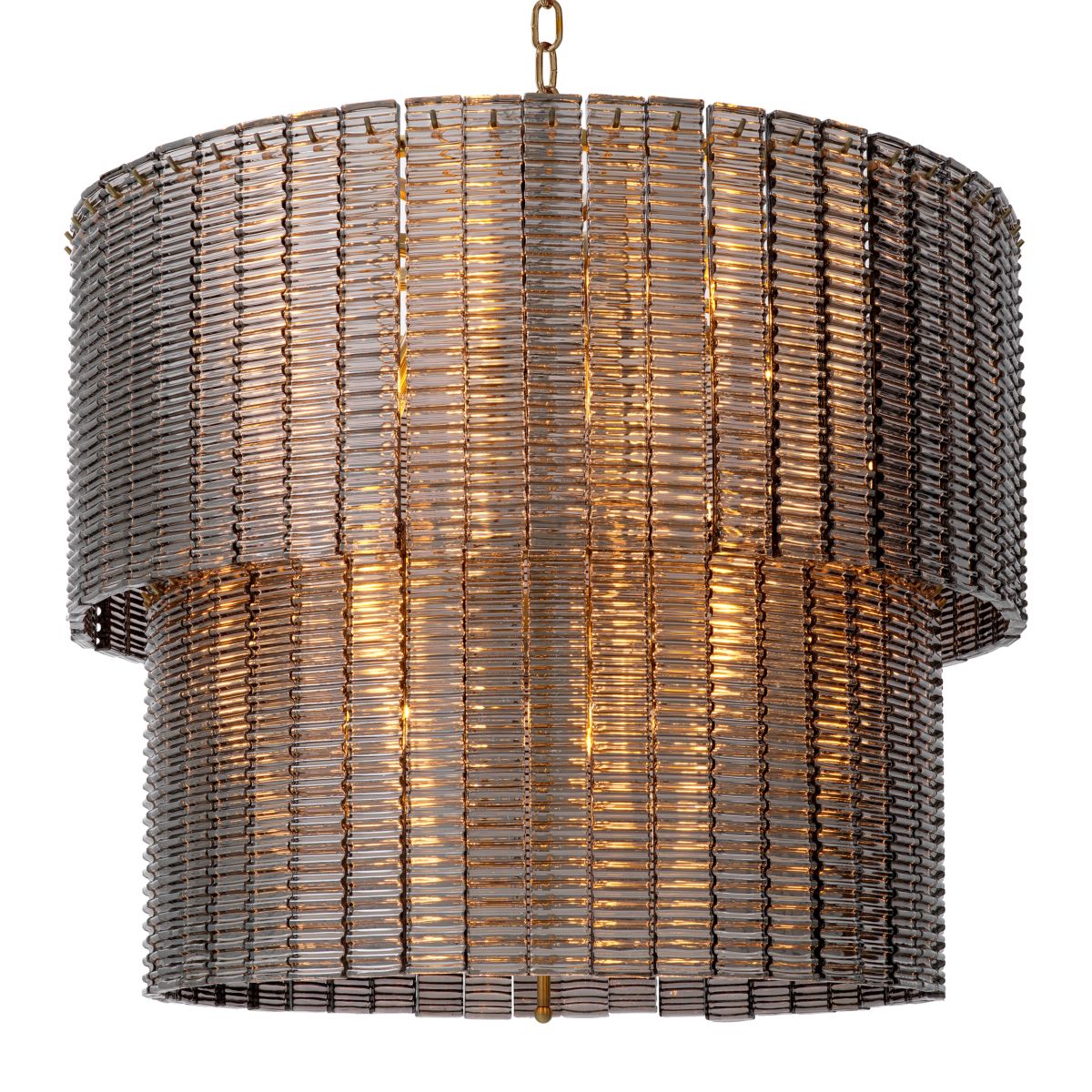 Intricate chandelier composed of smoked glass panes