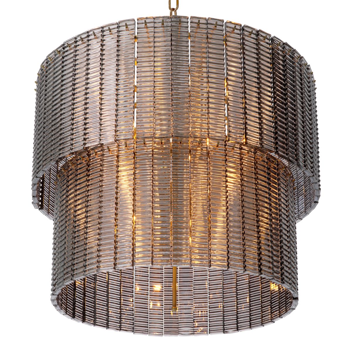 Intricate chandelier composed of smoked glass panes