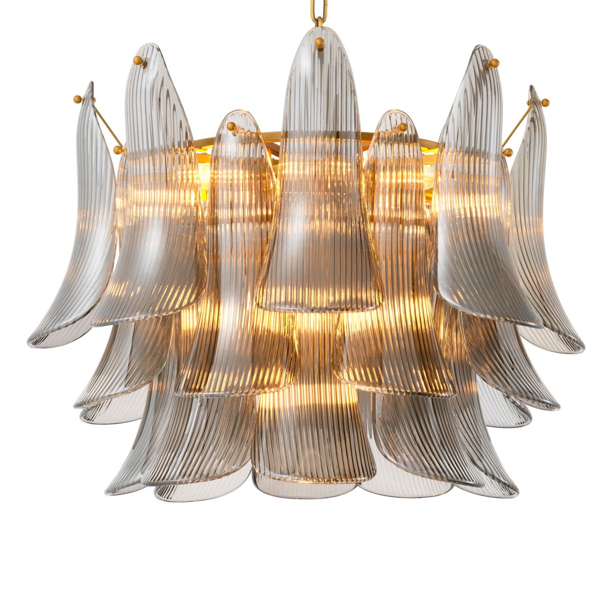 Captivating chandelier composed of curved smoked glass panes