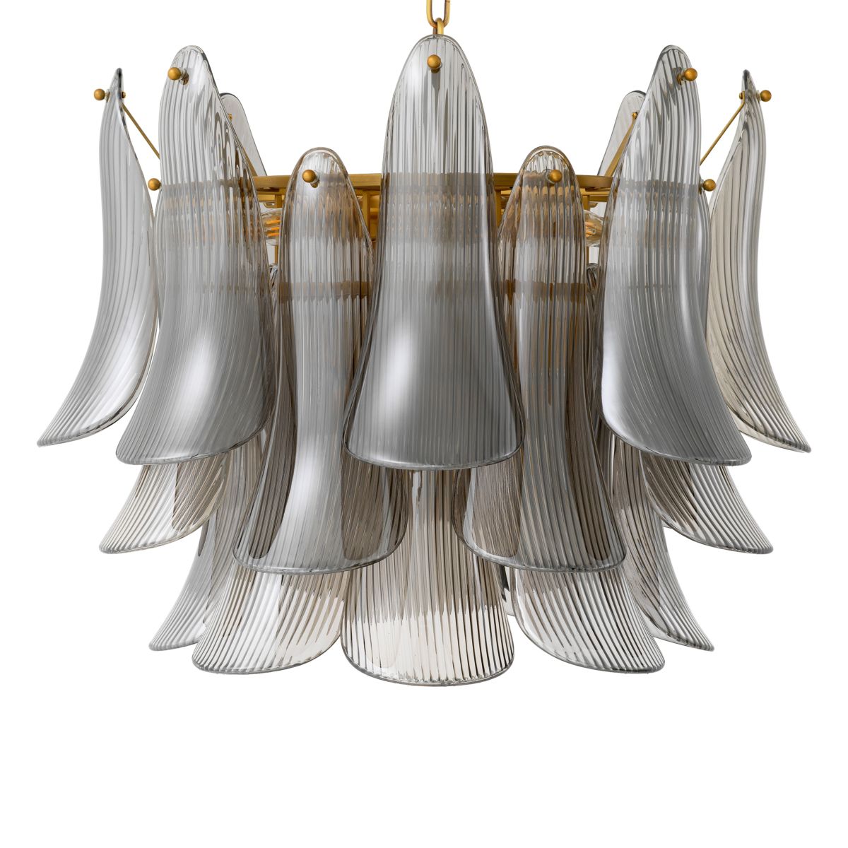 Captivating chandelier composed of curved smoked glass panes