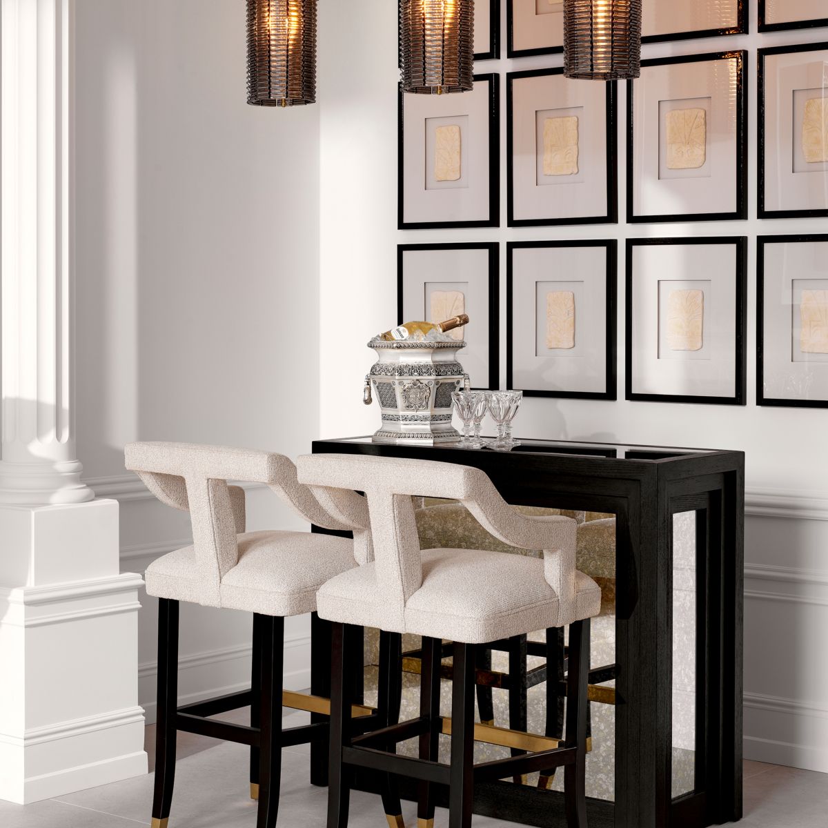 A contemporary bar stool with an 18th century French-inspired design