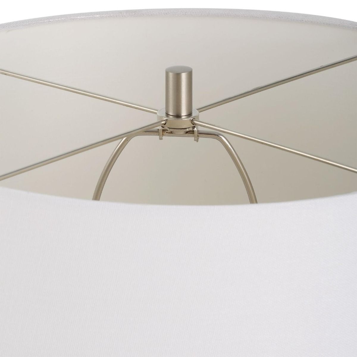 This ceramic lamp features a weathered stone finish, brushed nickel accents, and a soft off-white linen shade, bringing timeless elegance and classic sophistication to any space.