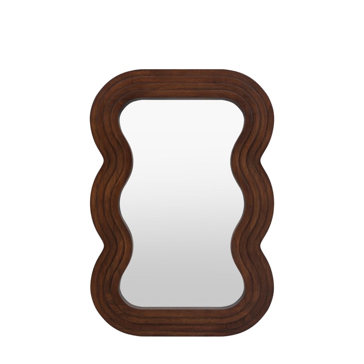 Brown wooden mirror with wavy edge frame