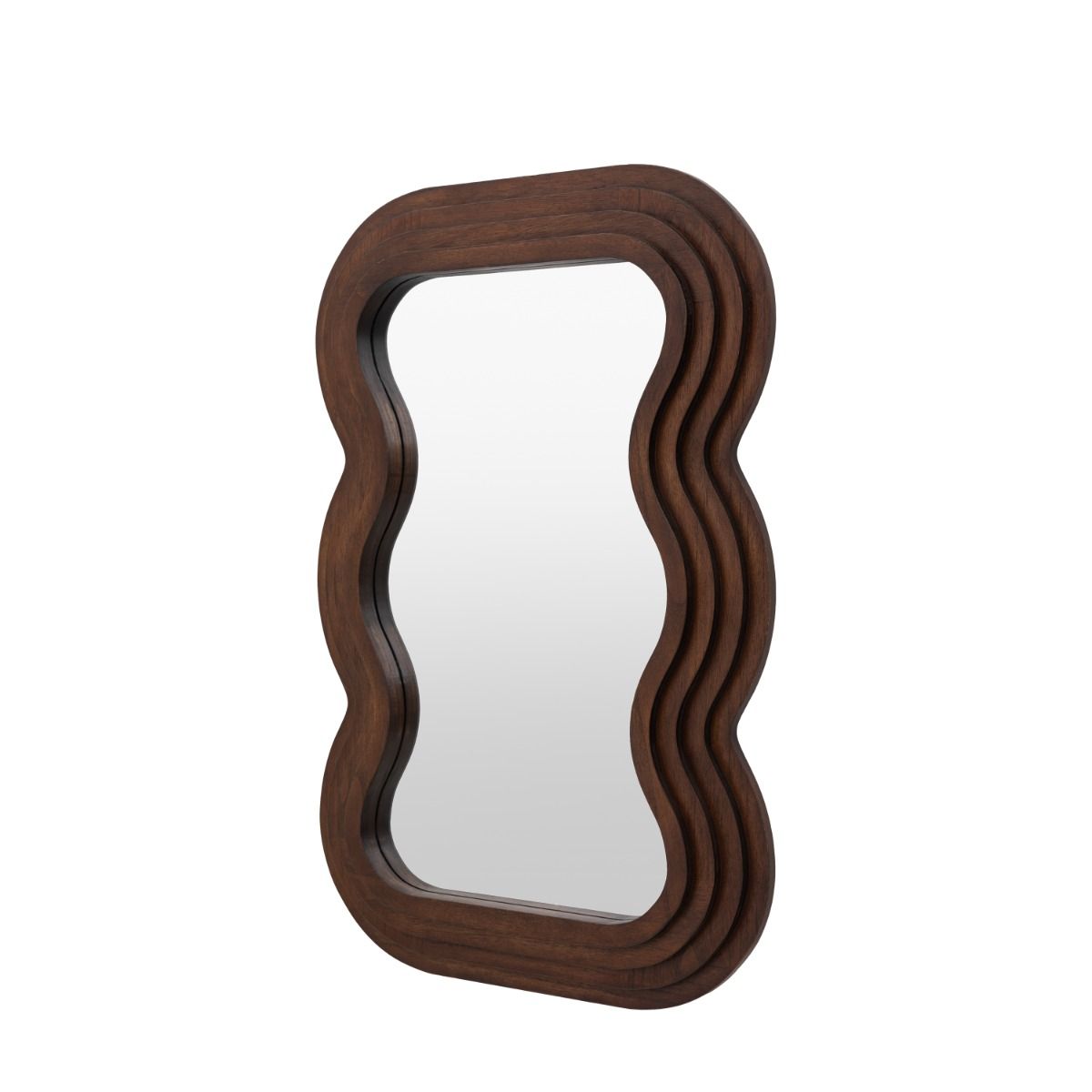Brown wooden mirror with wavy edge frame