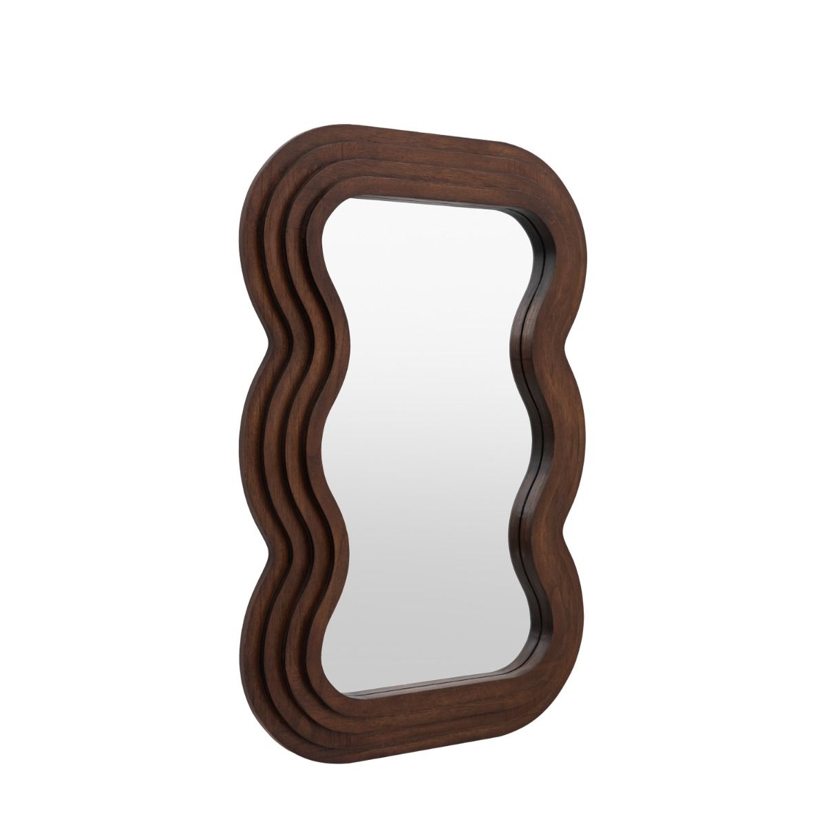 Brown wooden mirror with wavy edge frame