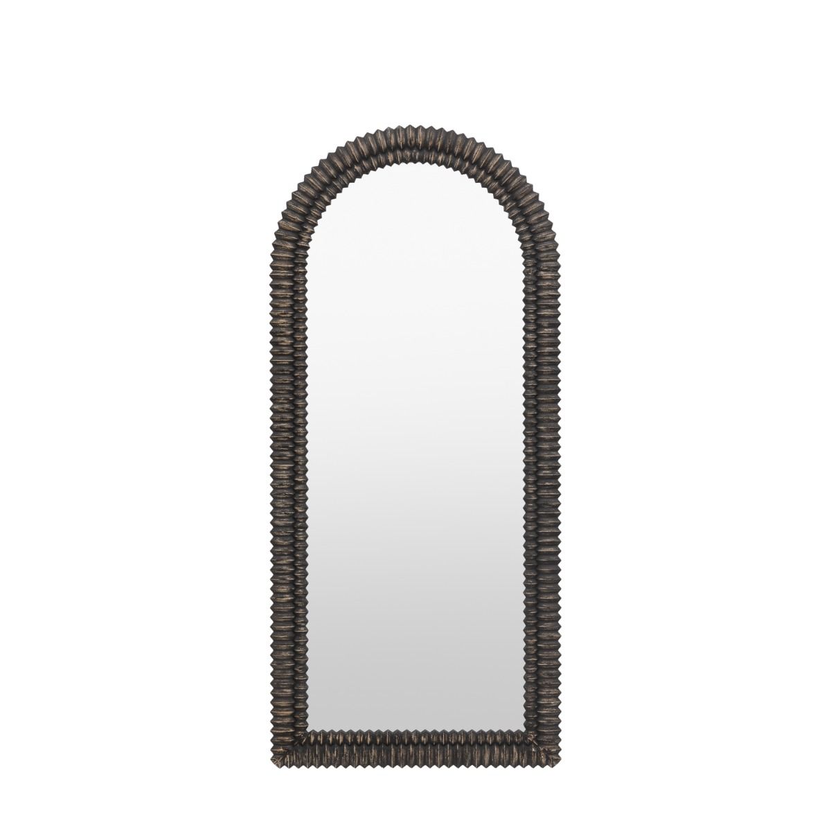 Black washed leaner mirror with intricate etching