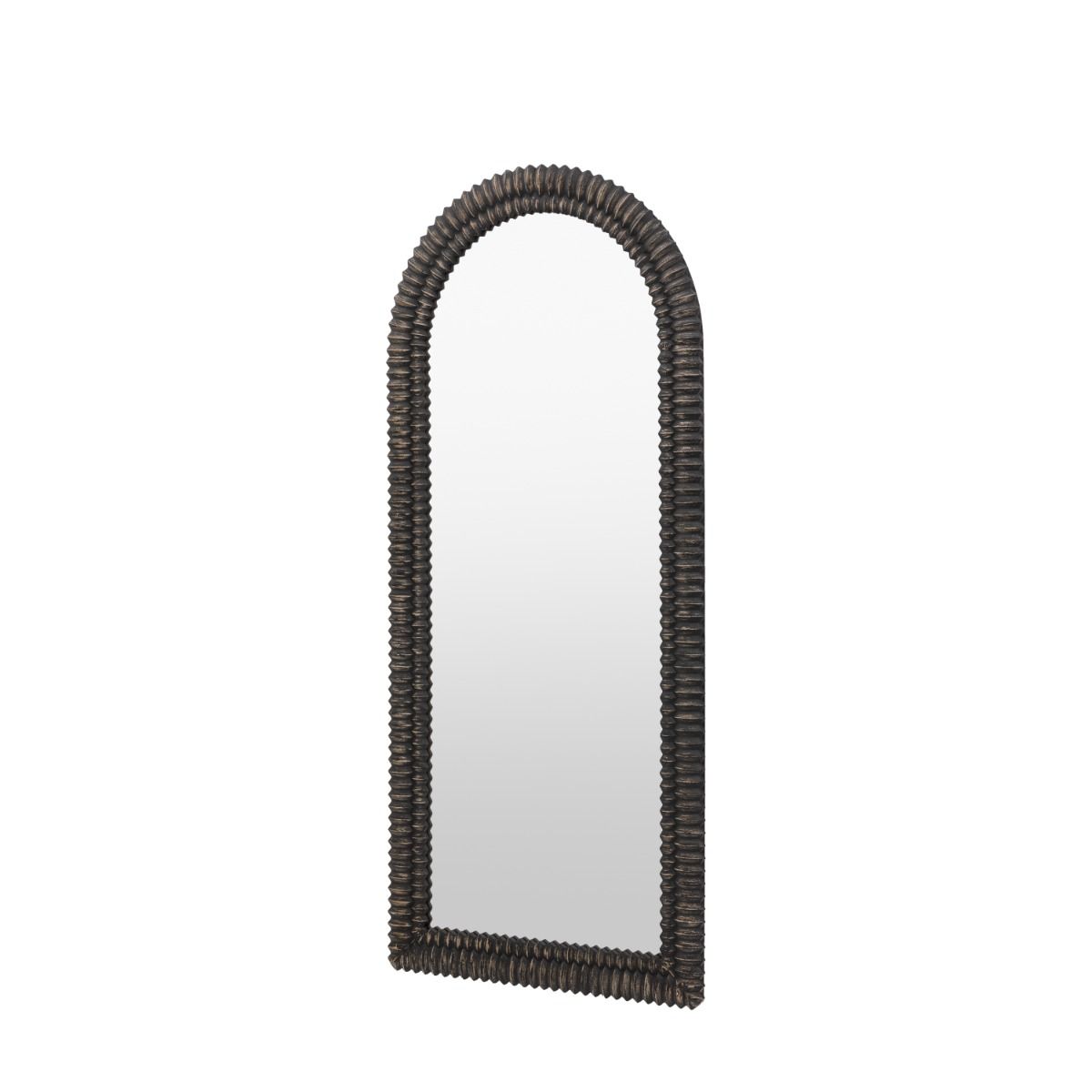 Black washed leaner mirror with intricate etching