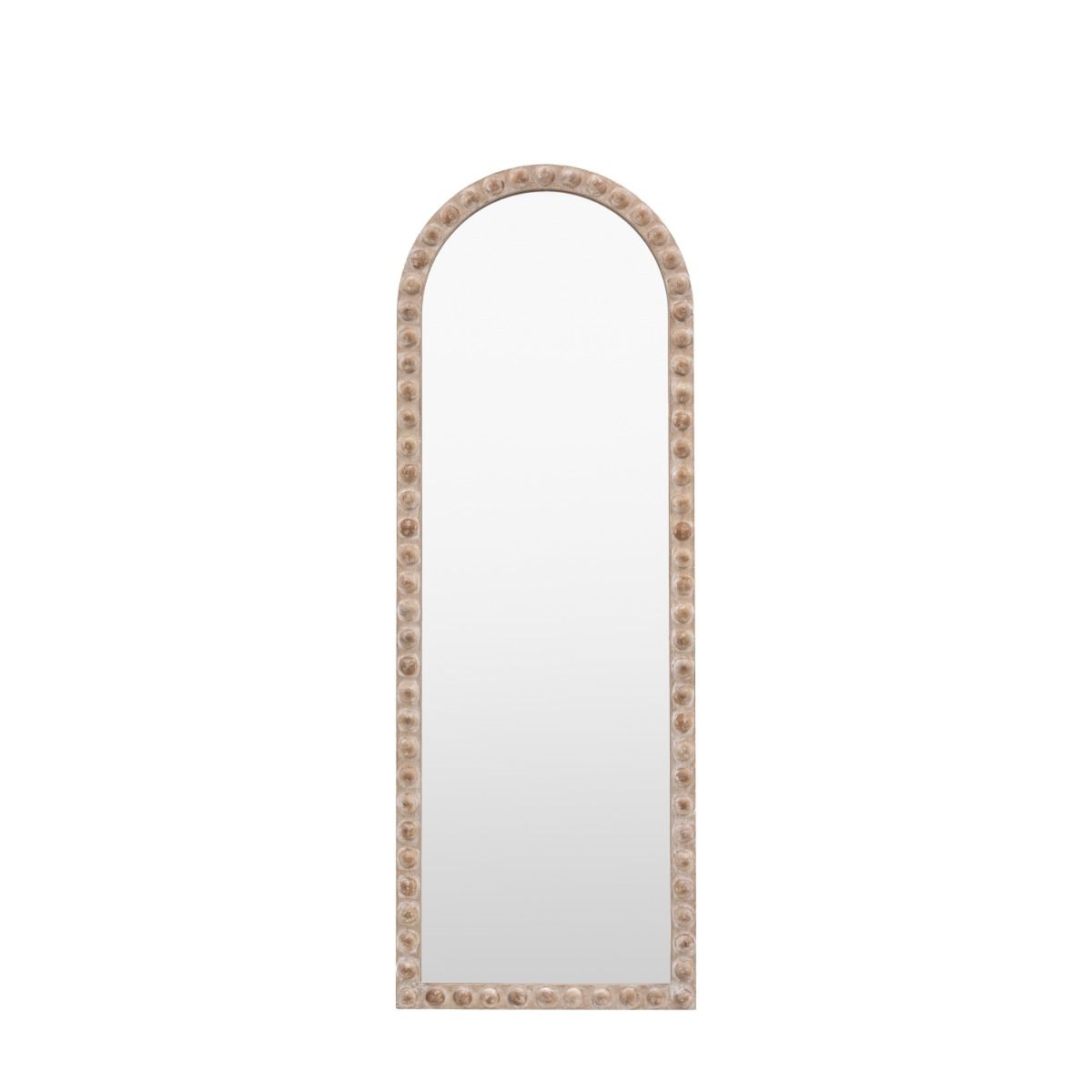 Wooden leaner mirror with 3D wooden bobble details