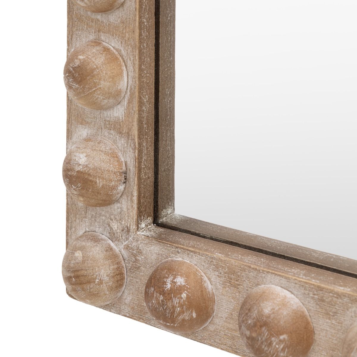 Wooden leaner mirror with 3D wooden bobble details