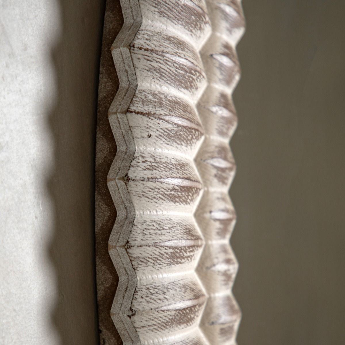 Whitewashed overmantle mirror with intricate etching