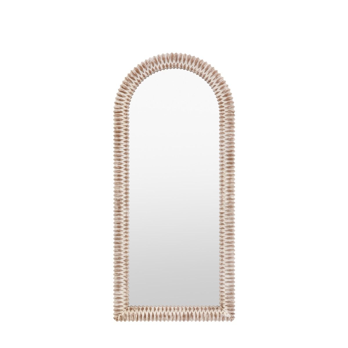 Whitewashed leaner mirror with intricate etching