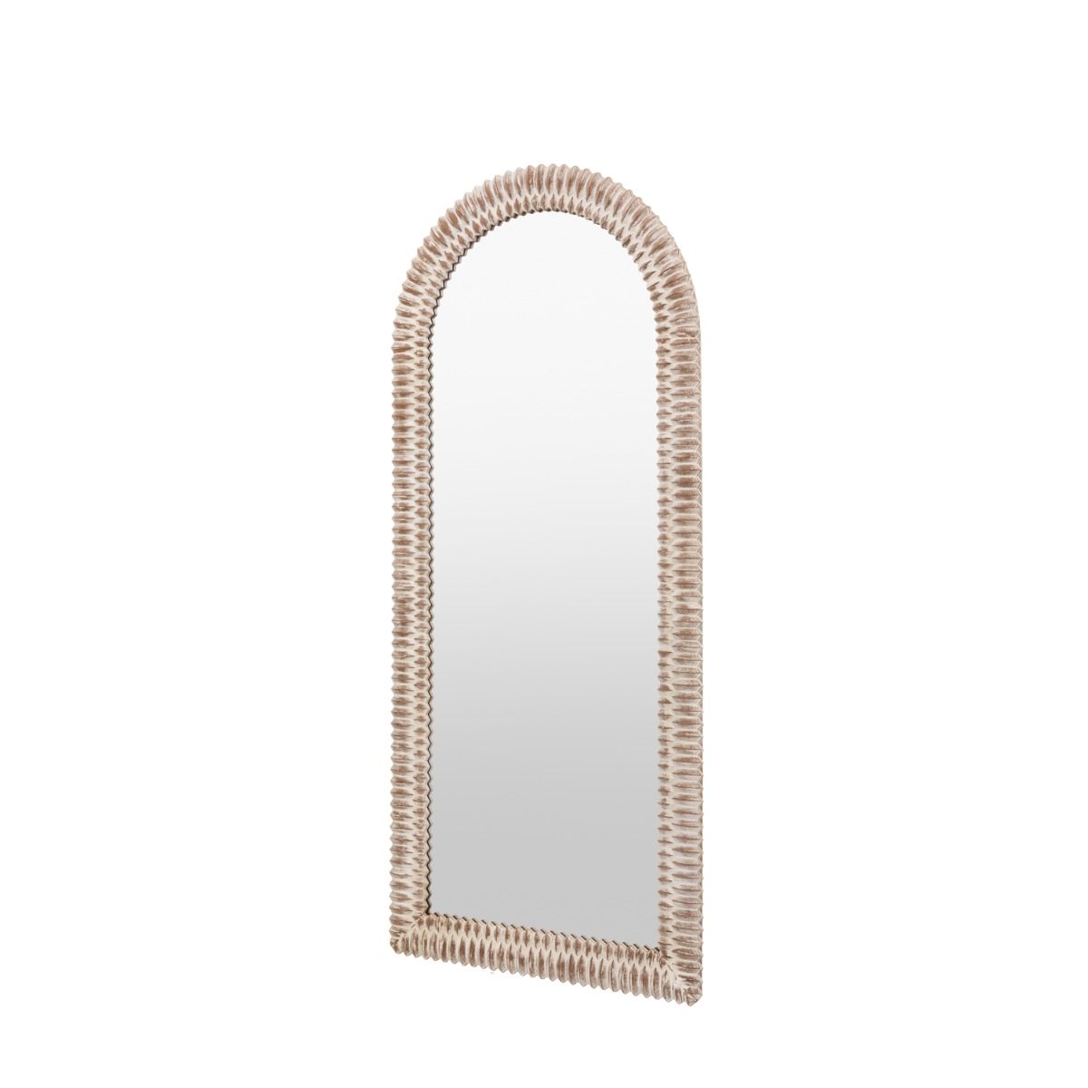 Whitewashed leaner mirror with intricate etching