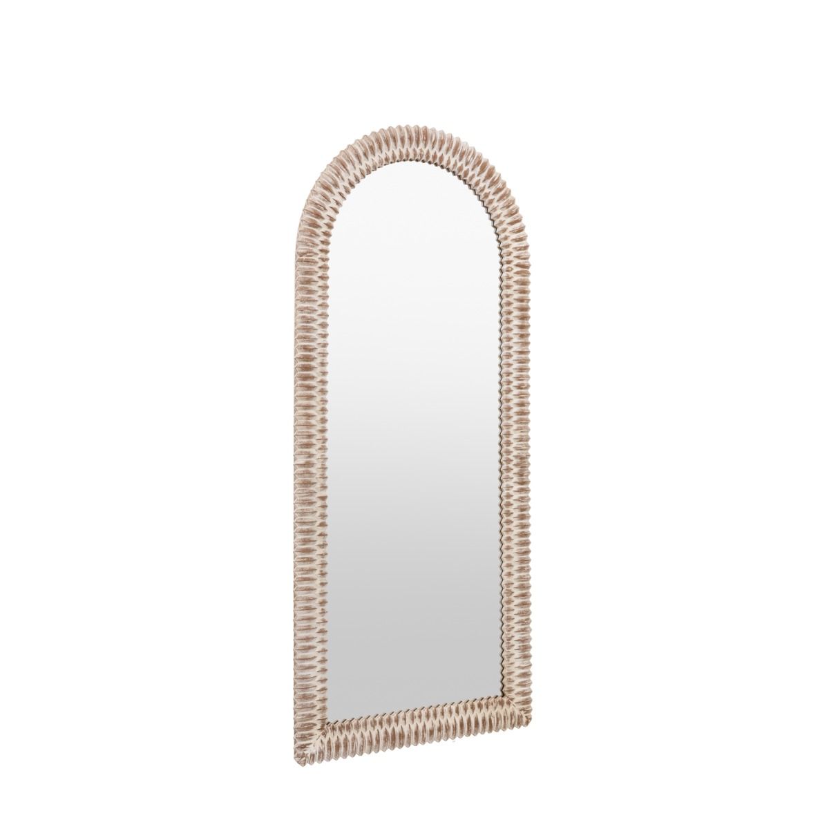 Whitewashed leaner mirror with intricate etching