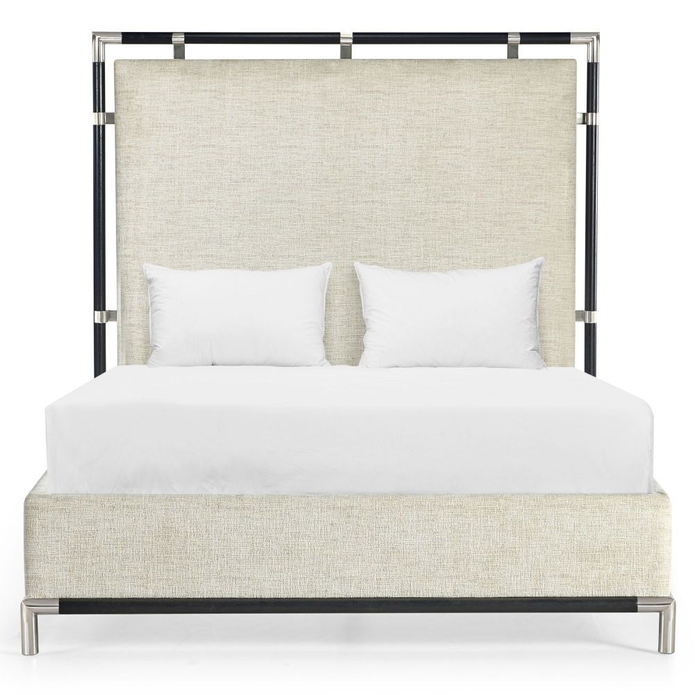 Military Bed Frame in Oak - Shambala Fabric - King