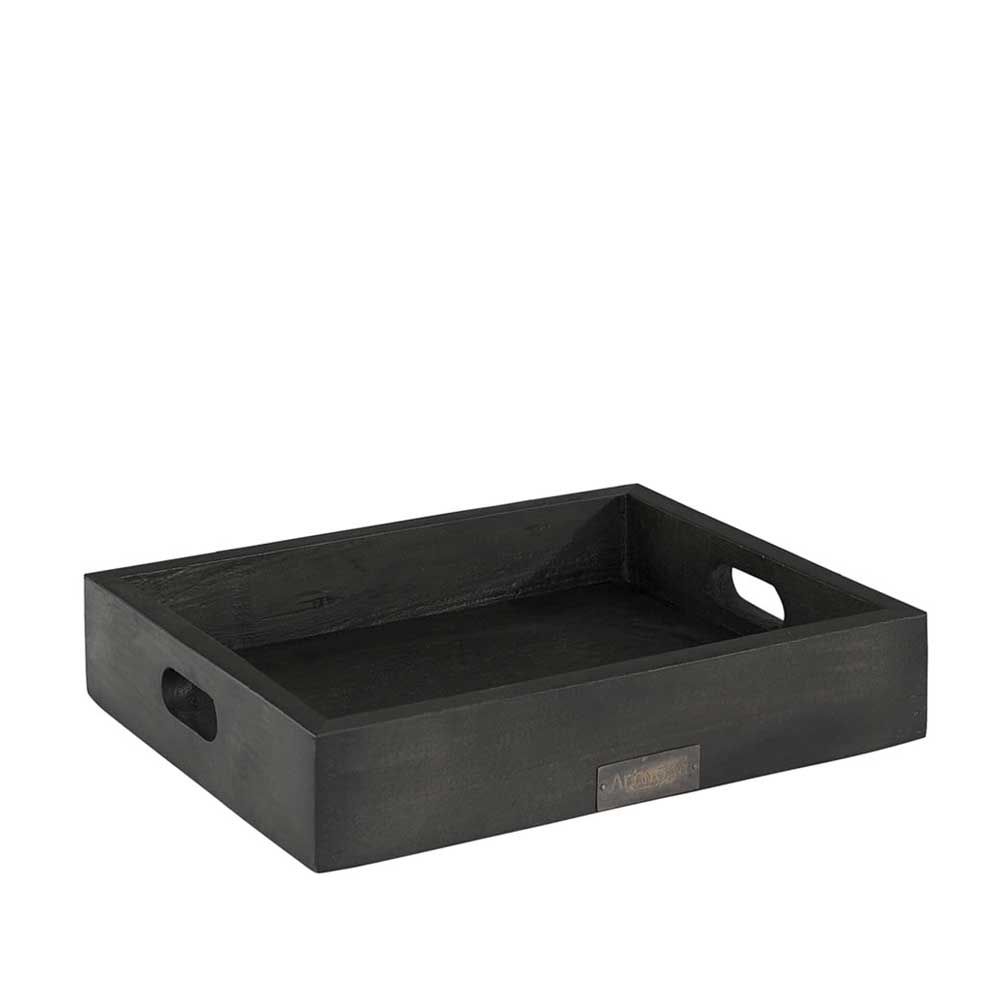Black wooden tray with raised edges