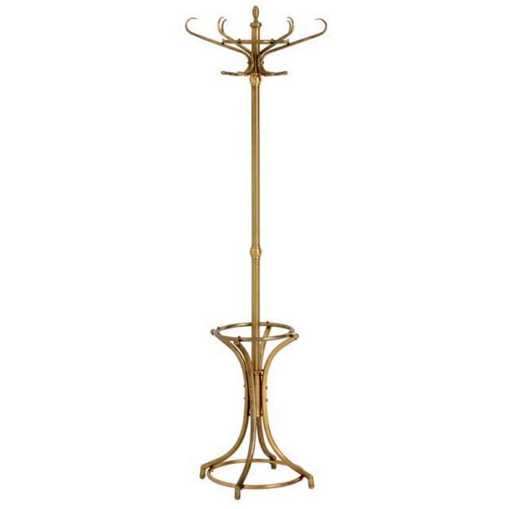 Gently curved coatrack in antique brass finish 