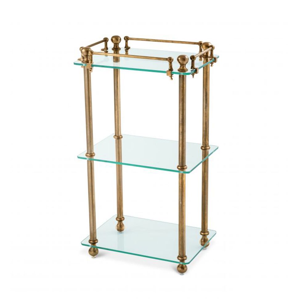 A three-tier bathroom rack with an iron vintage brass finish by Eichholtz 