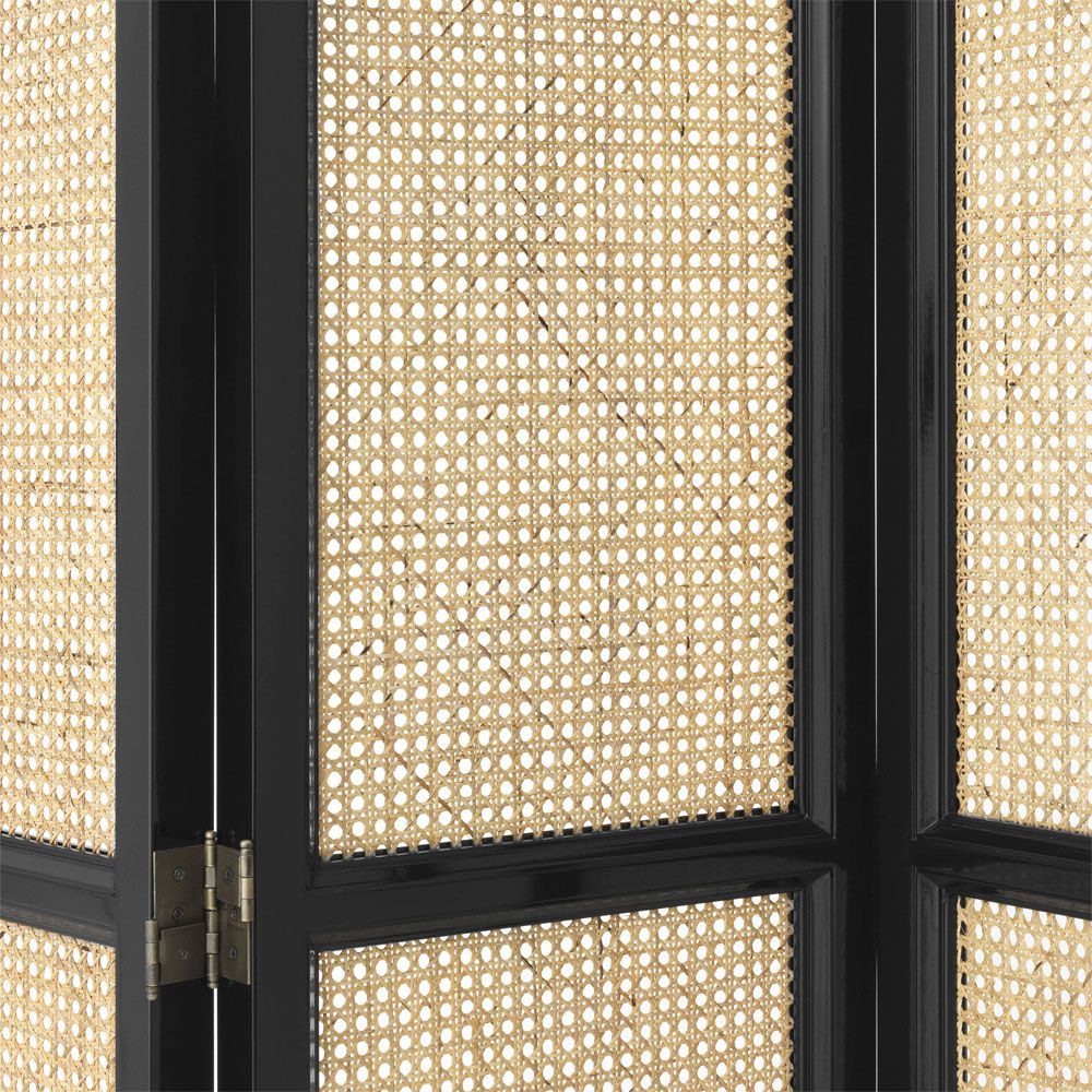 A luxurious rattan cane and pine folding dressing screen
