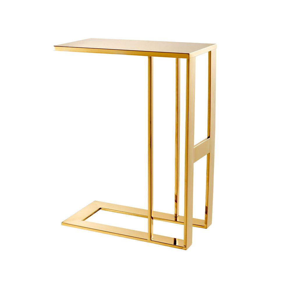 A luxury side table with a clean-lined frame and glamorous gold finish 