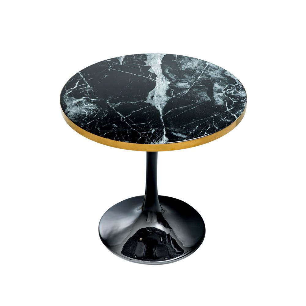 Elegant marble top black side table with gold edge