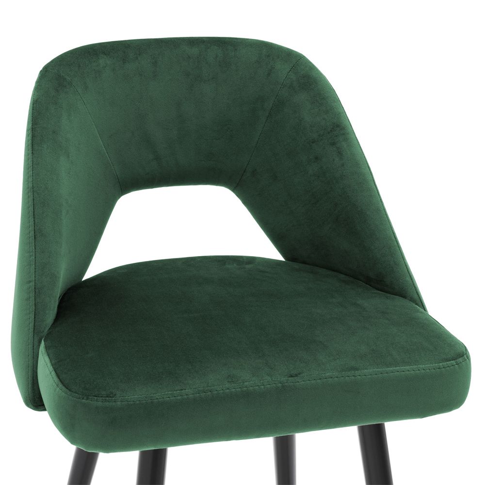 Luxurious modern dark green velvet counter stools by Eichholtz