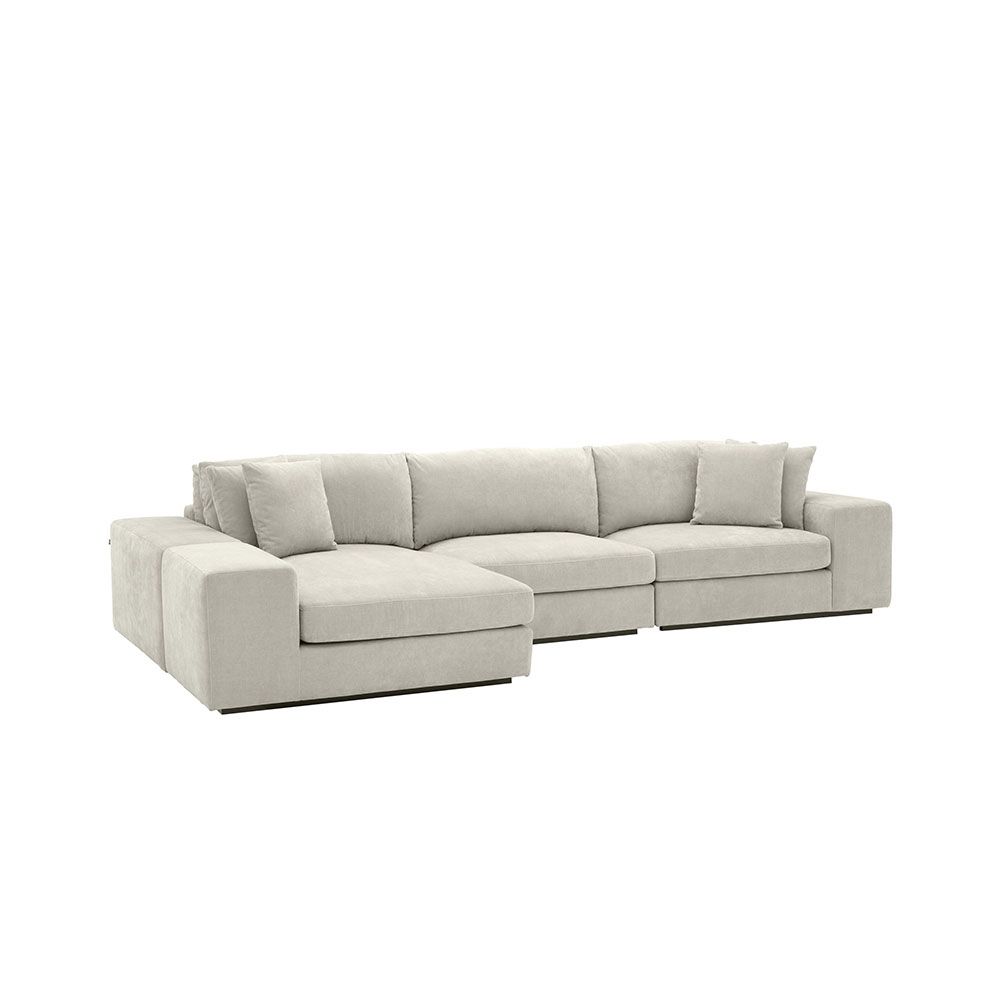 Luxurious and plush corner sofa in clarck sand upholstery 