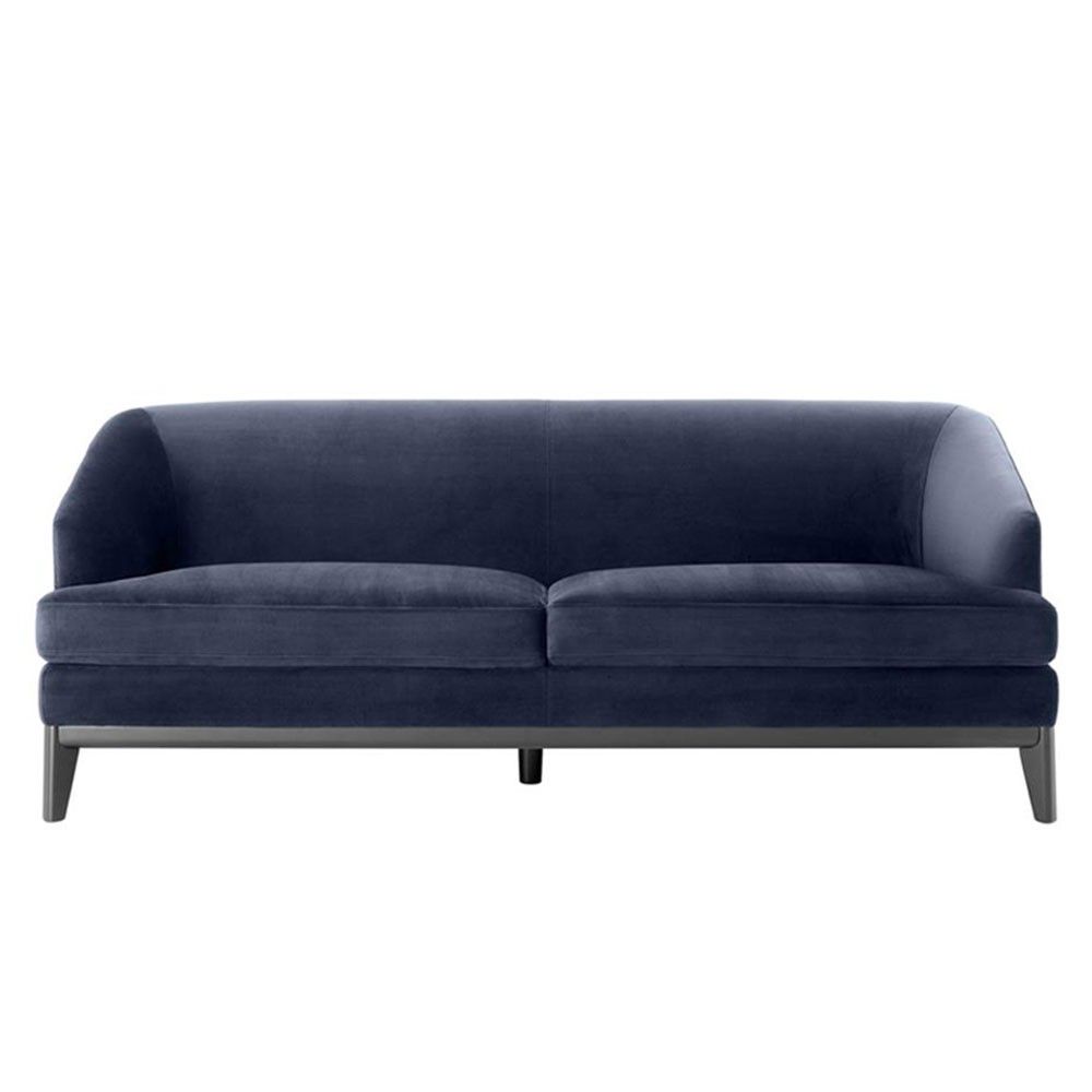 Designer midnight blue velvet modern design sofa with thick black legs