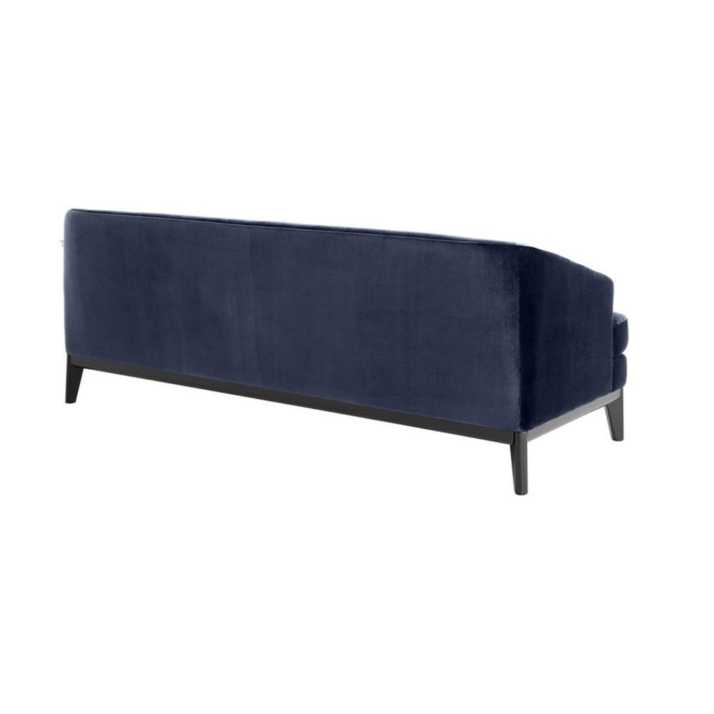Designer midnight blue velvet modern design sofa with thick black legs