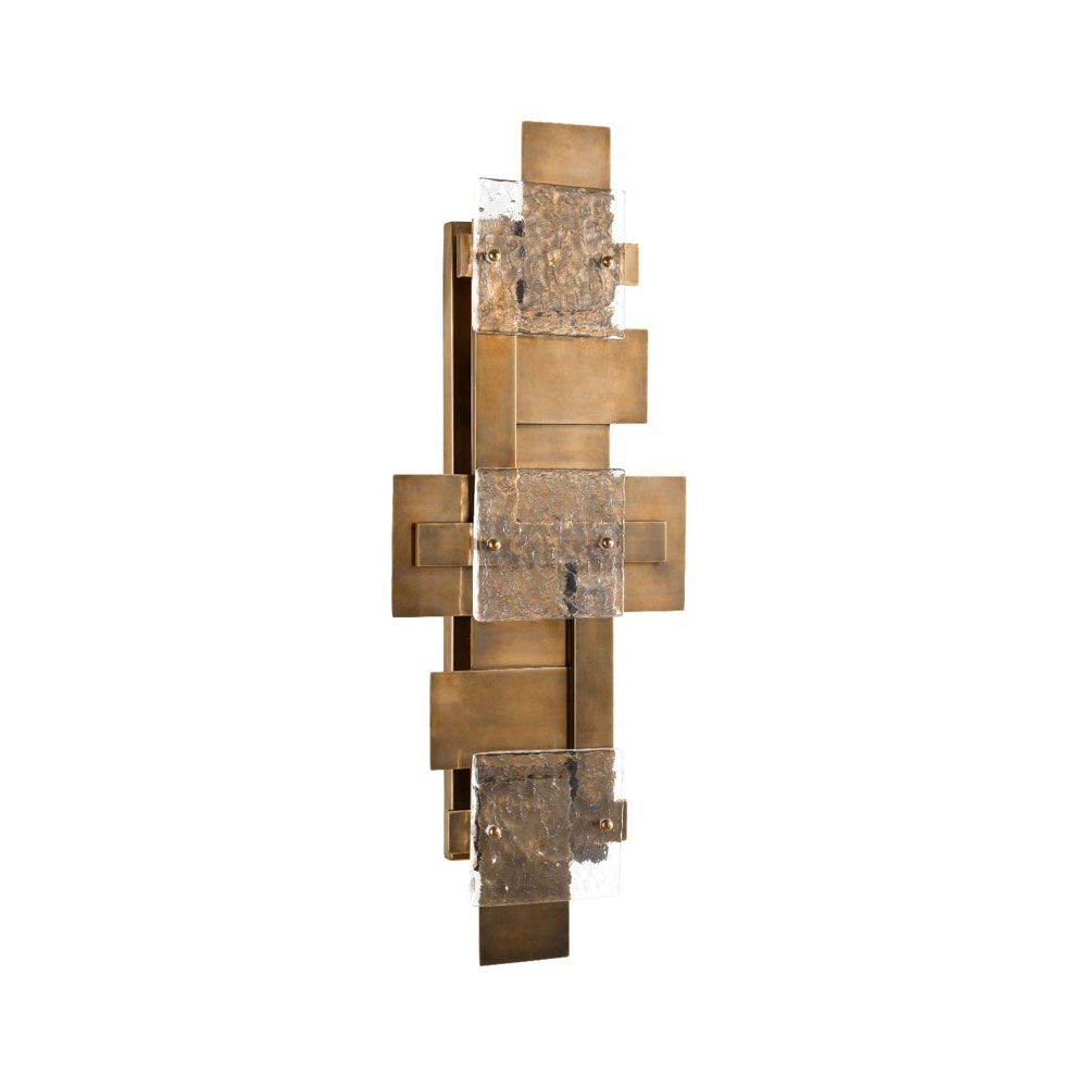 geometric vintage brass and glass wall lamp 