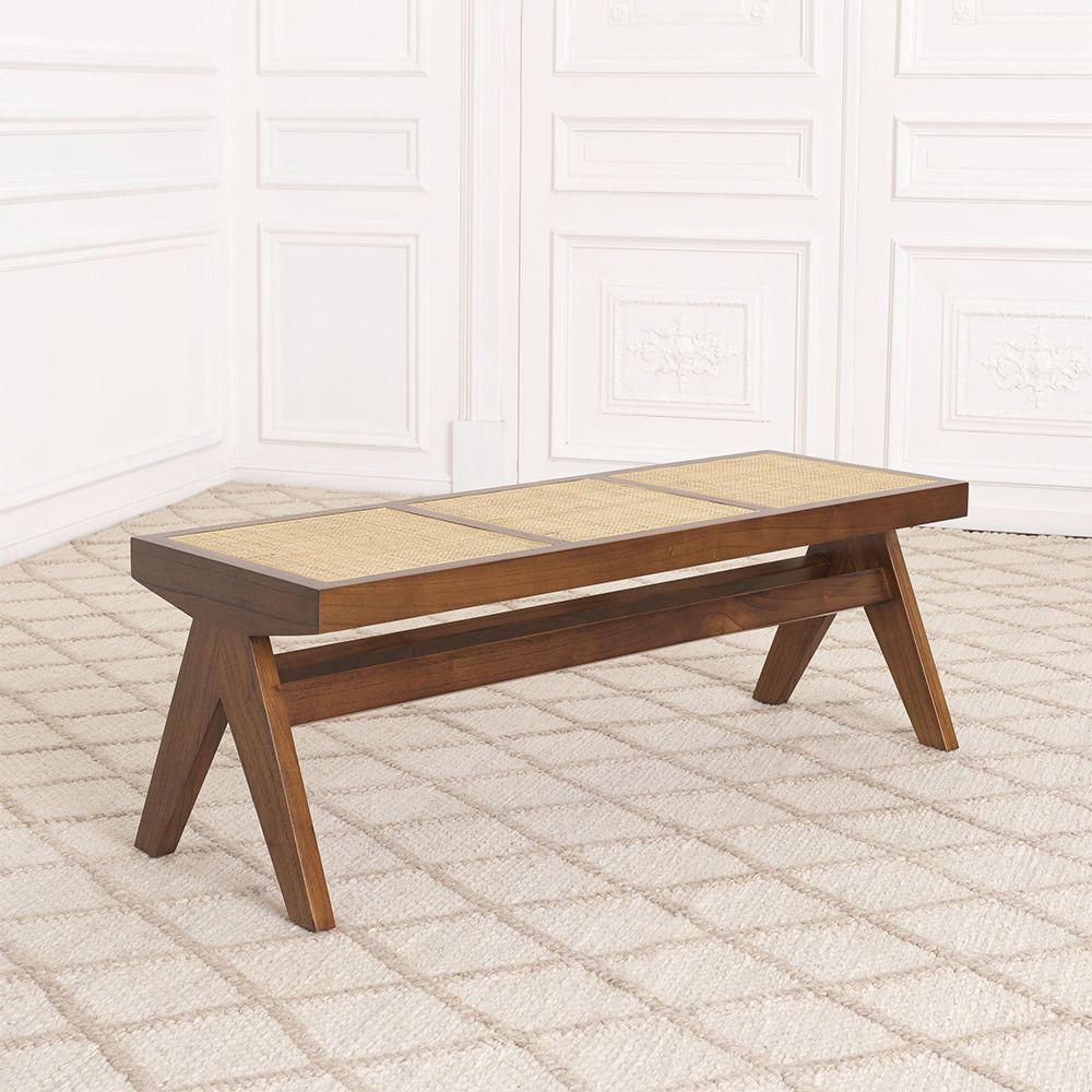 Brown rattan store bench