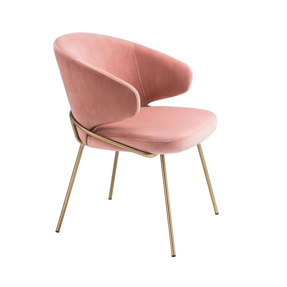 pink velvet dining chair with brushed brass frame 