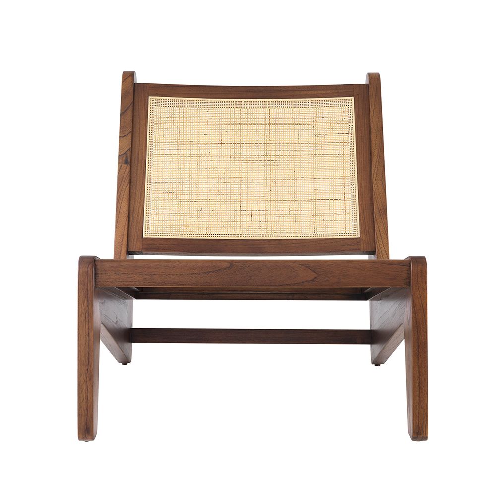 Brown wooden seat with rattan webbed seat base